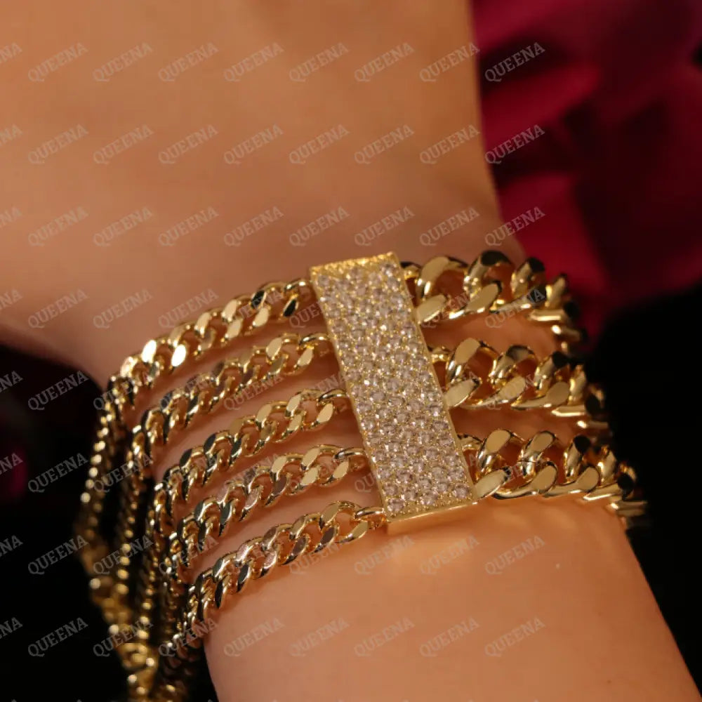 New Luxury Lebanese Chain Bracelet Studded with Full Zircons - Bold Statement Design Bracelet
