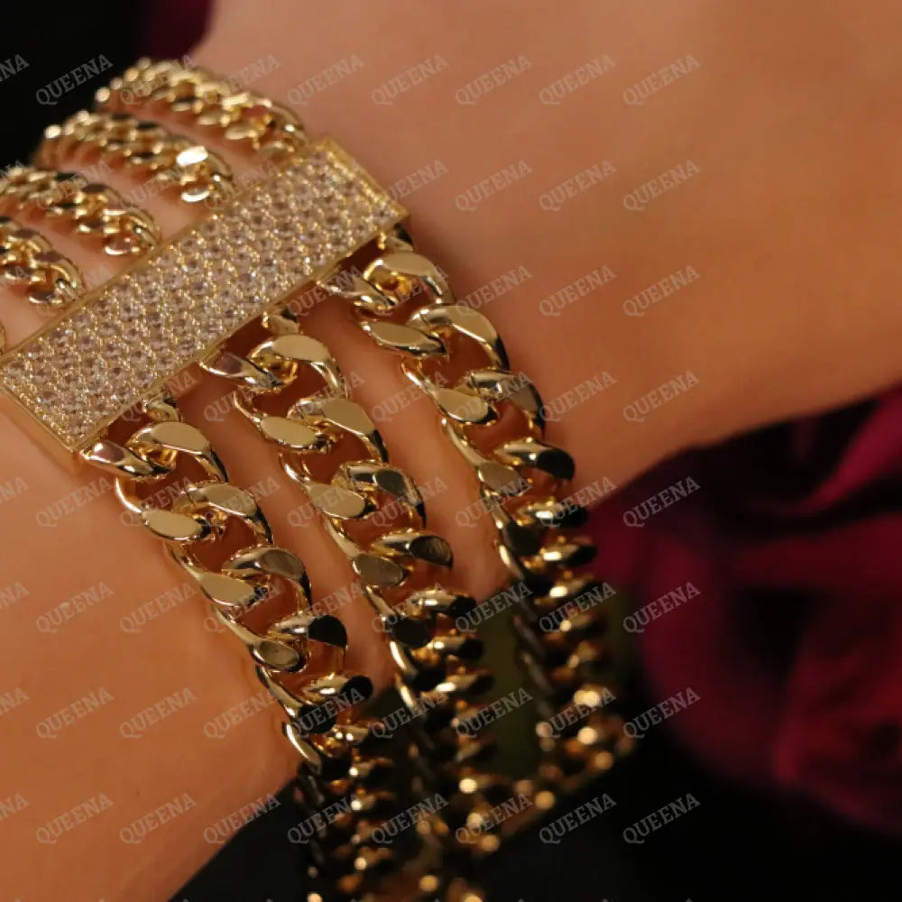 New Luxury Lebanese Chain Bracelet Studded with Full Zircons - Bold Statement Design Bracelet