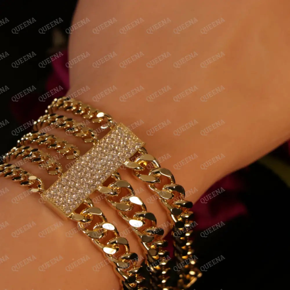 New Luxury Lebanese Chain Bracelet Studded with Full Zircons - Bold Statement Design Bracelet