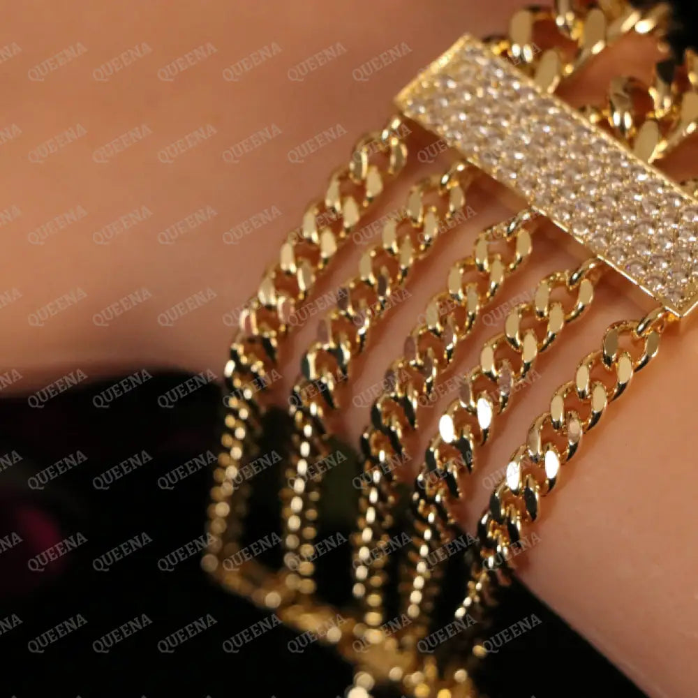 New Luxury Lebanese Chain Bracelet Studded with Full Zircons - Bold Statement Design Bracelet