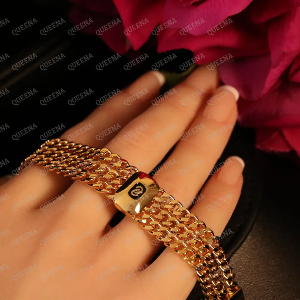 New Trendy 18K Gold Plated MONACO Golden Three Chains Bracelet Bracelet