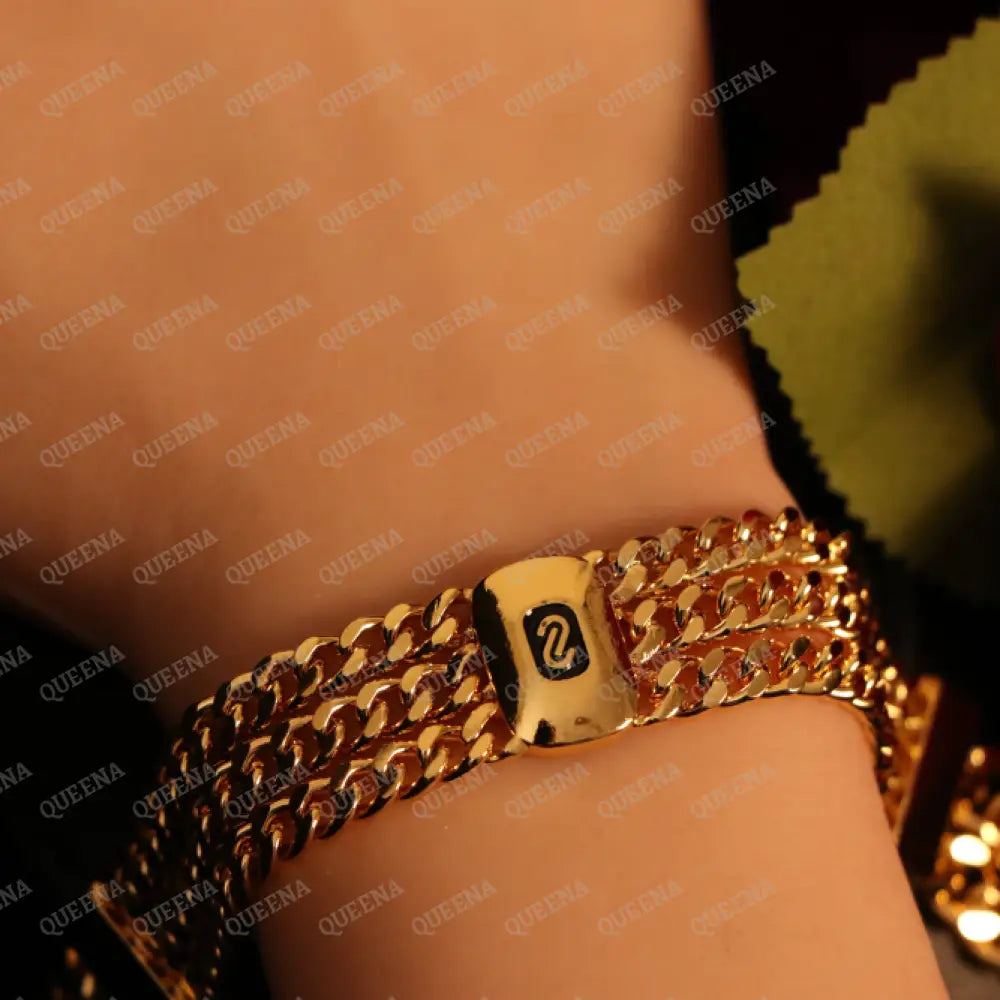 New Trendy 18K Gold Plated MONACO Golden Three Chains Bracelet Bracelet