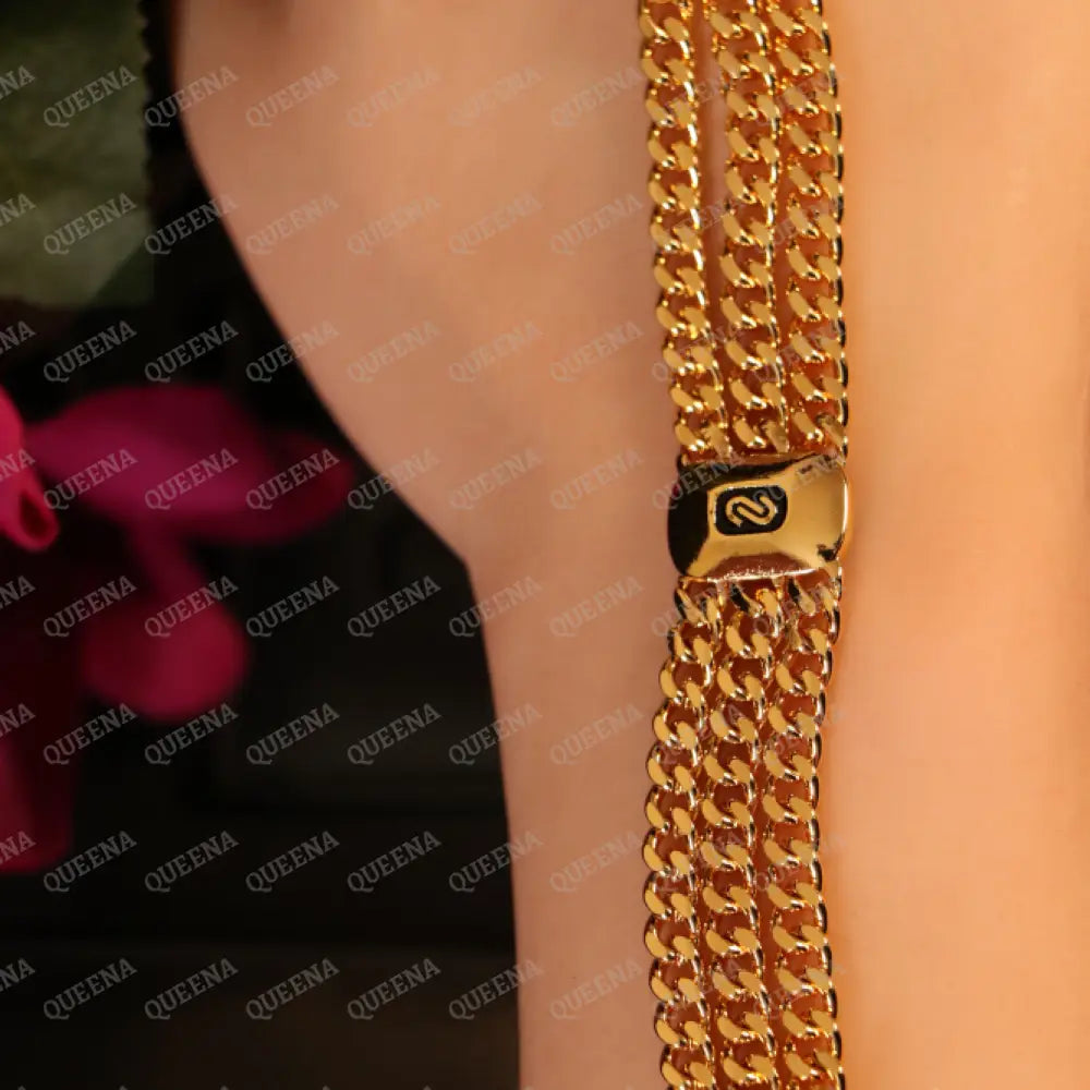 New Trendy 18K Gold Plated MONACO Golden Three Chains Bracelet Bracelet