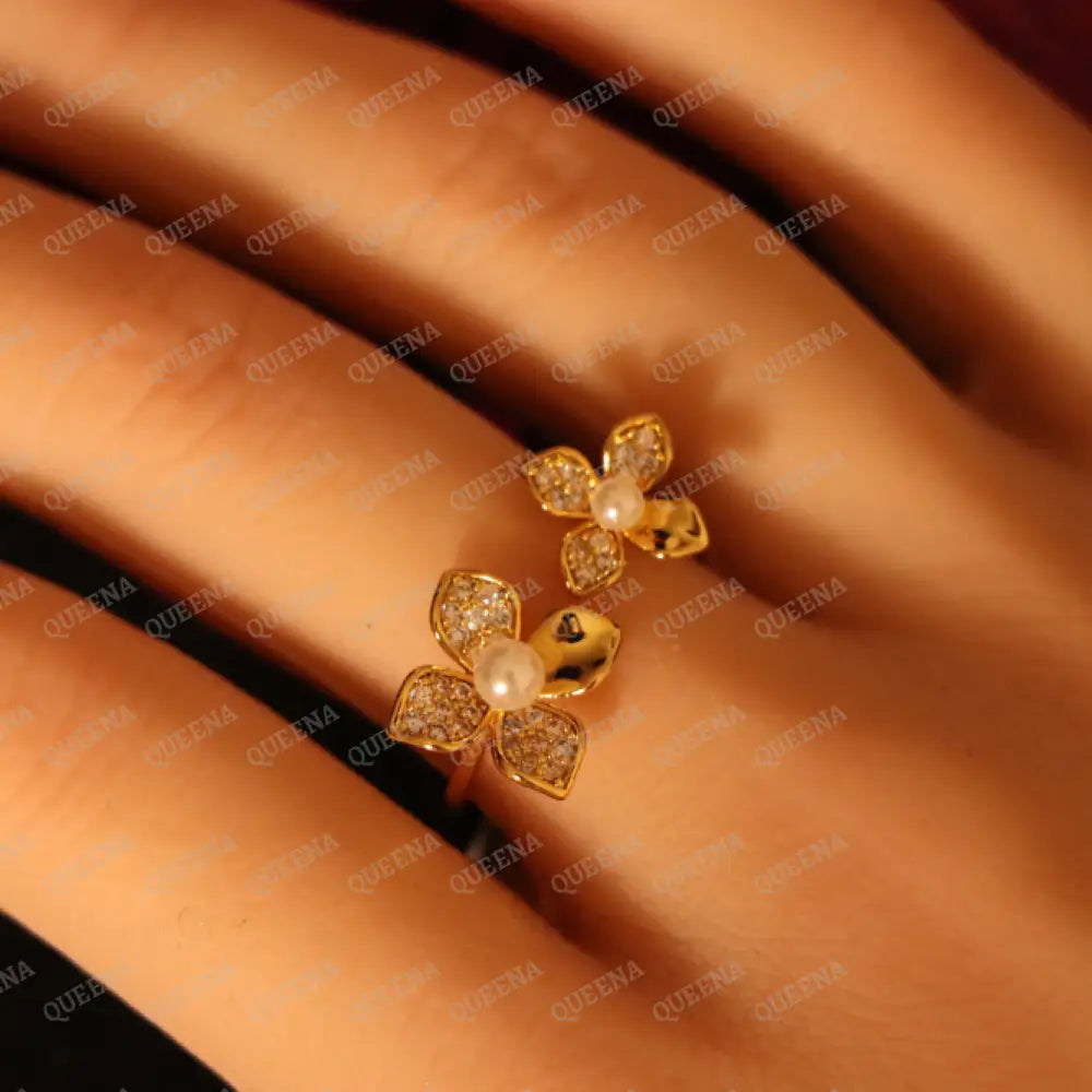 Pearls Flower Half Set Stud with Zircon Stones - High Quality 18k Gold Plated Statement Design - Jewelry Sets