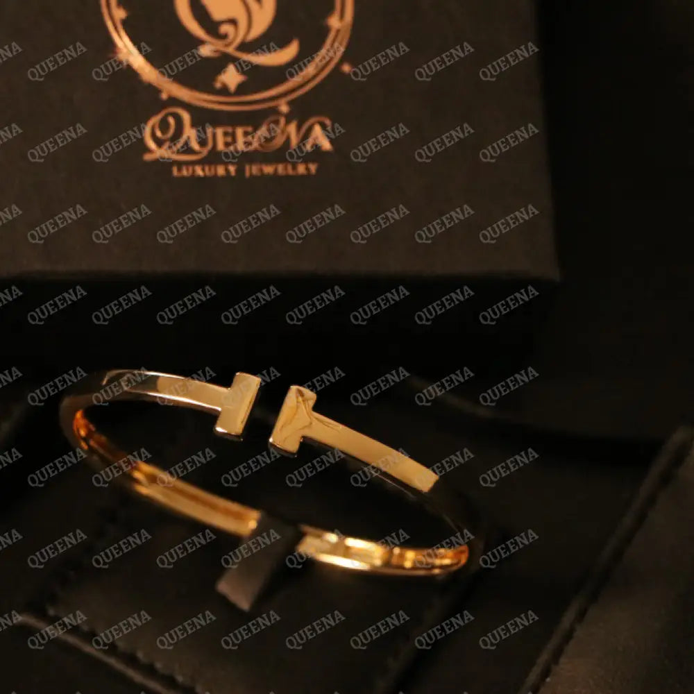 Plain T- Wire Golden Bangle Bracelet