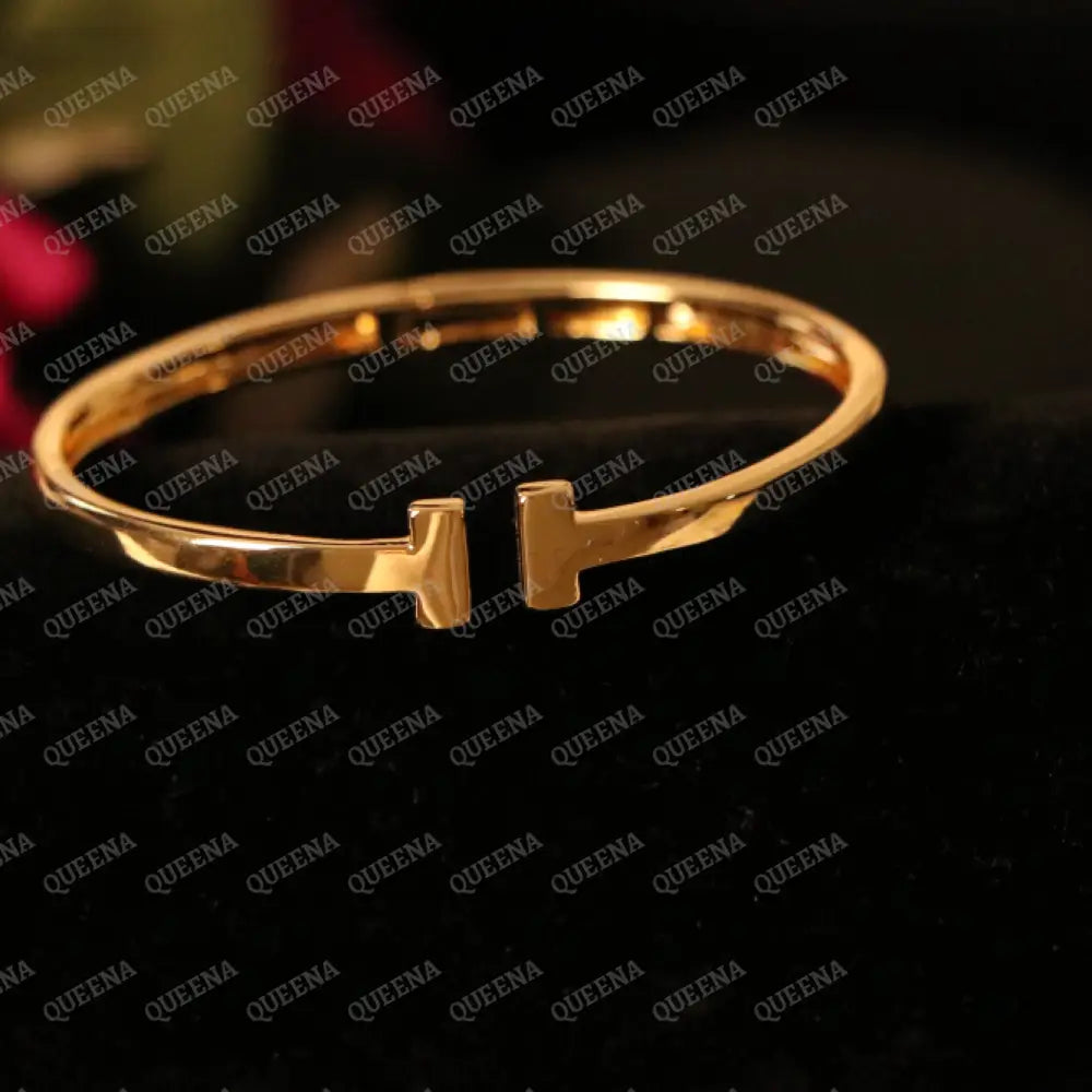 Plain T- Wire Golden Bangle Bracelet