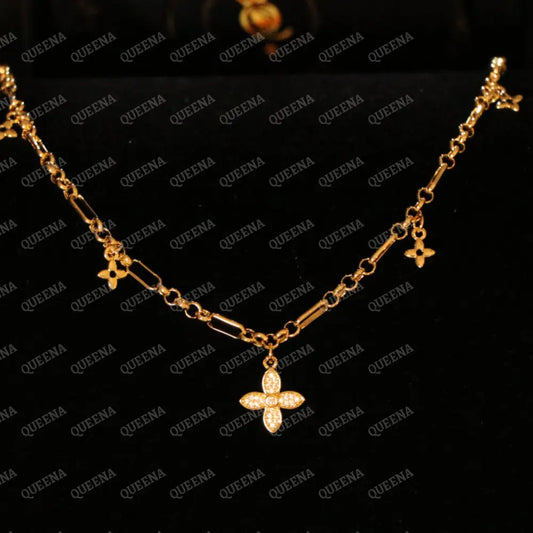 Princess Flower Pendant chain Necklace Studded With Zircon - Necklaces
