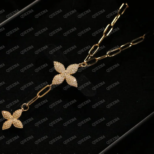 Princess Flower Pendant Paperclip chain Necklace Studded With Zircon Necklaces