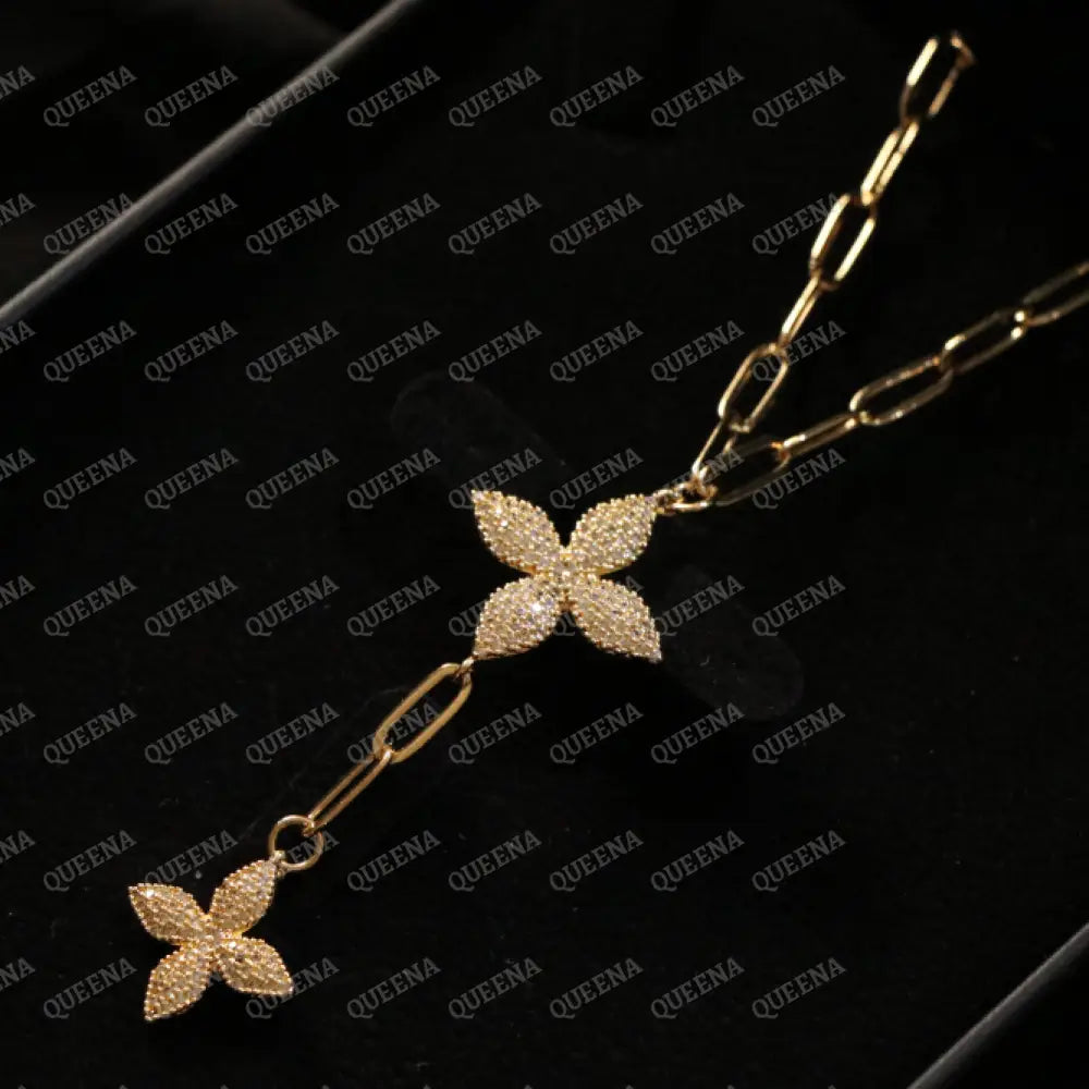 Princess Flower Pendant Paperclip chain Necklace Studded With Zircon Necklaces