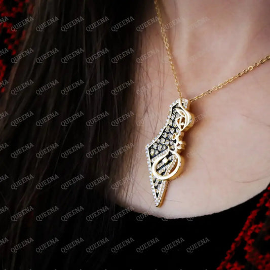 Raj3een Necklace - Luxury Golden Zircon Country Map with Palestinian keffiyeh colors - Pendant Necklace Necklaces