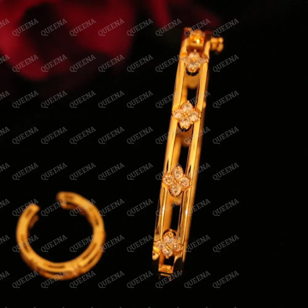 Roberta Queen Flower Half Set Stud with Zircon Stones - High Quality 18k Gold Plated Statement Design - Jewelry Sets