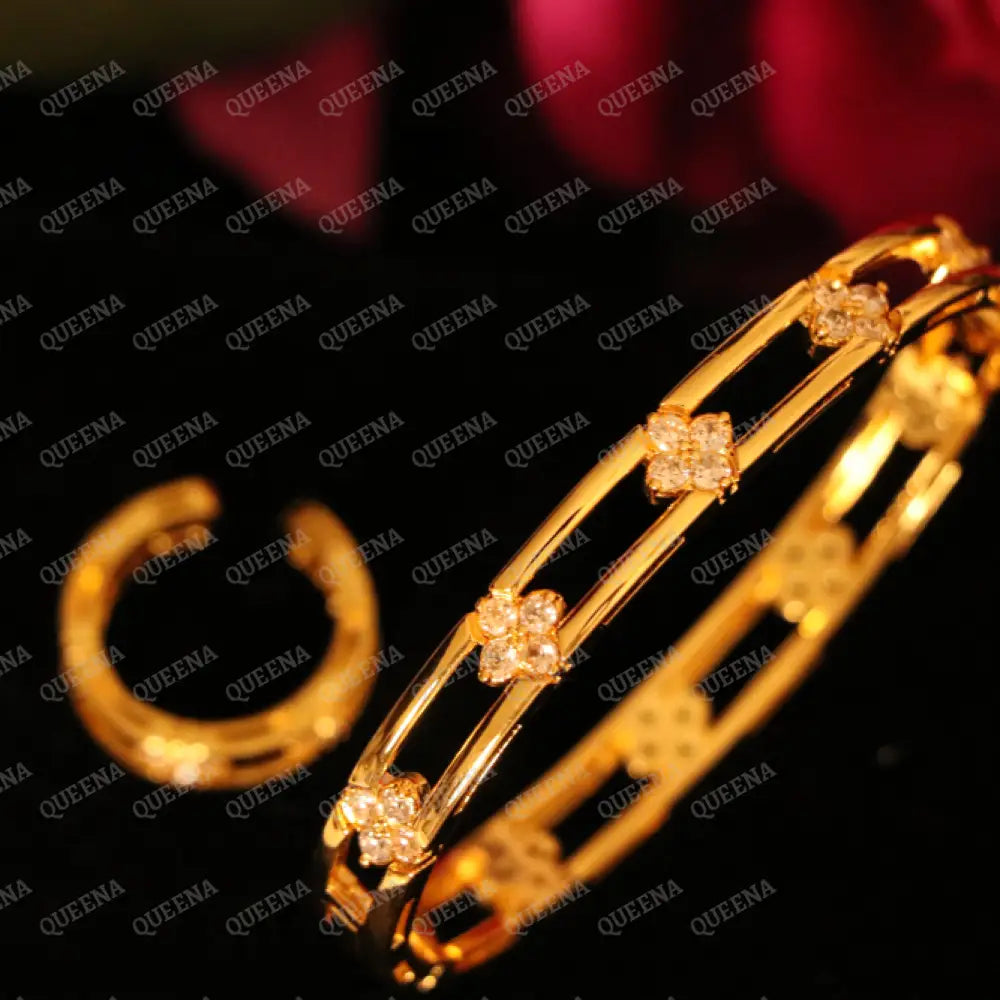 Roberta Queen Flower Half Set Stud with Zircon Stones - High Quality 18k Gold Plated Statement Design - Jewelry Sets