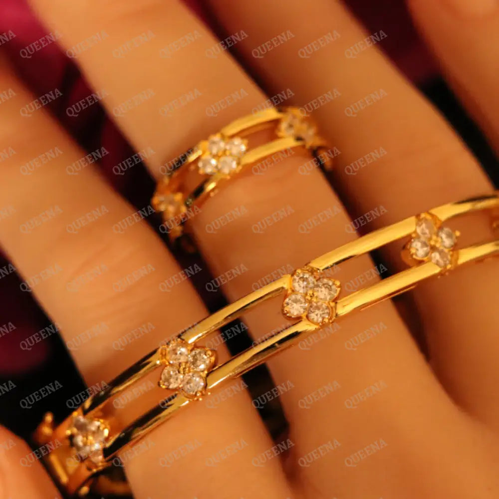 Roberta Queen Flower Half Set Stud with Zircon Stones - High Quality 18k Gold Plated Statement Design - Jewelry Sets