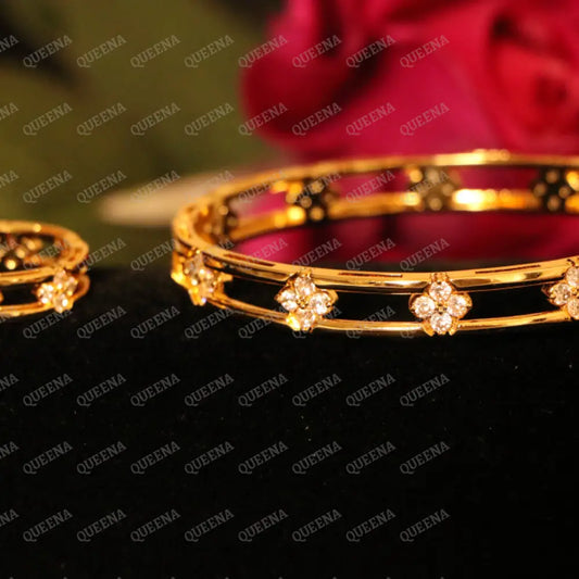 Roberta Queen Flower Half Set Stud with Zircon Stones - High Quality 18k Gold Plated Statement Design - Jewelry Sets