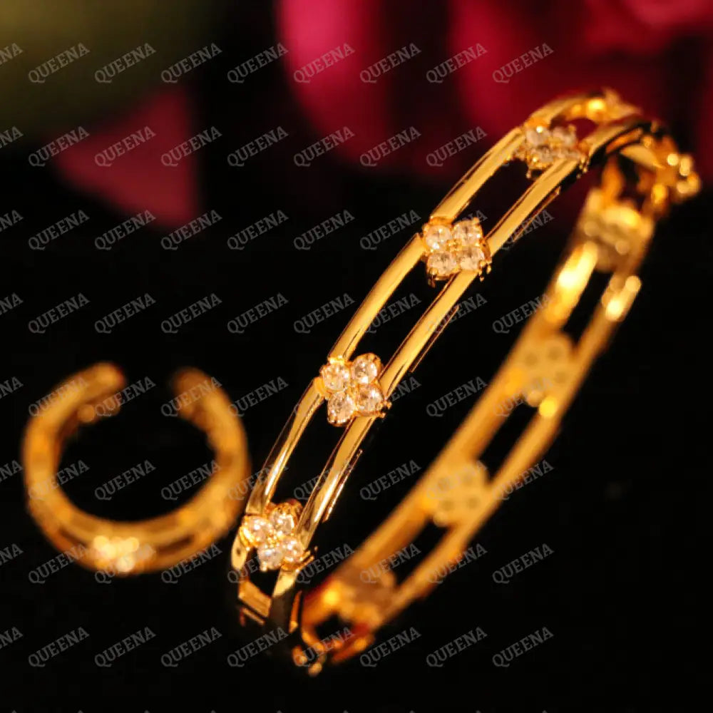 Roberta Queen Flower Half Set Stud with Zircon Stones - High Quality 18k Gold Plated Statement Design - Jewelry Sets