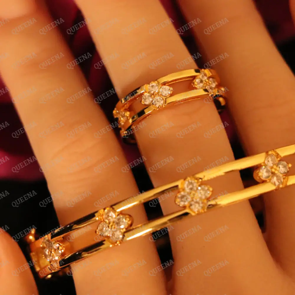 Roberta Queen Flower Half Set Stud with Zircon Stones - High Quality 18k Gold Plated Statement Design - Jewelry Sets