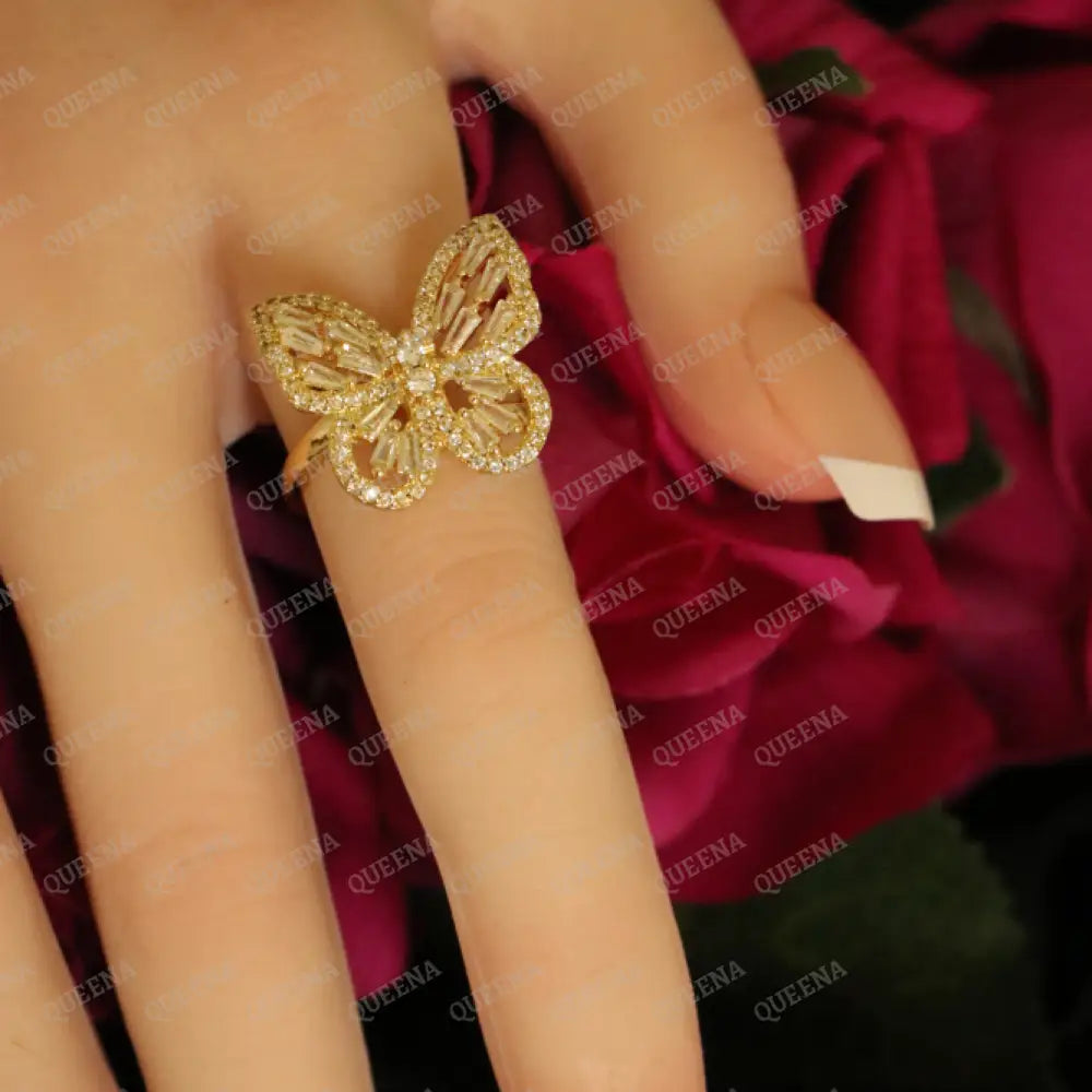 Royal Crystal Butterfly Ring Studded with Full Crystals and Zircon - Adjustable (Free Size) Rings