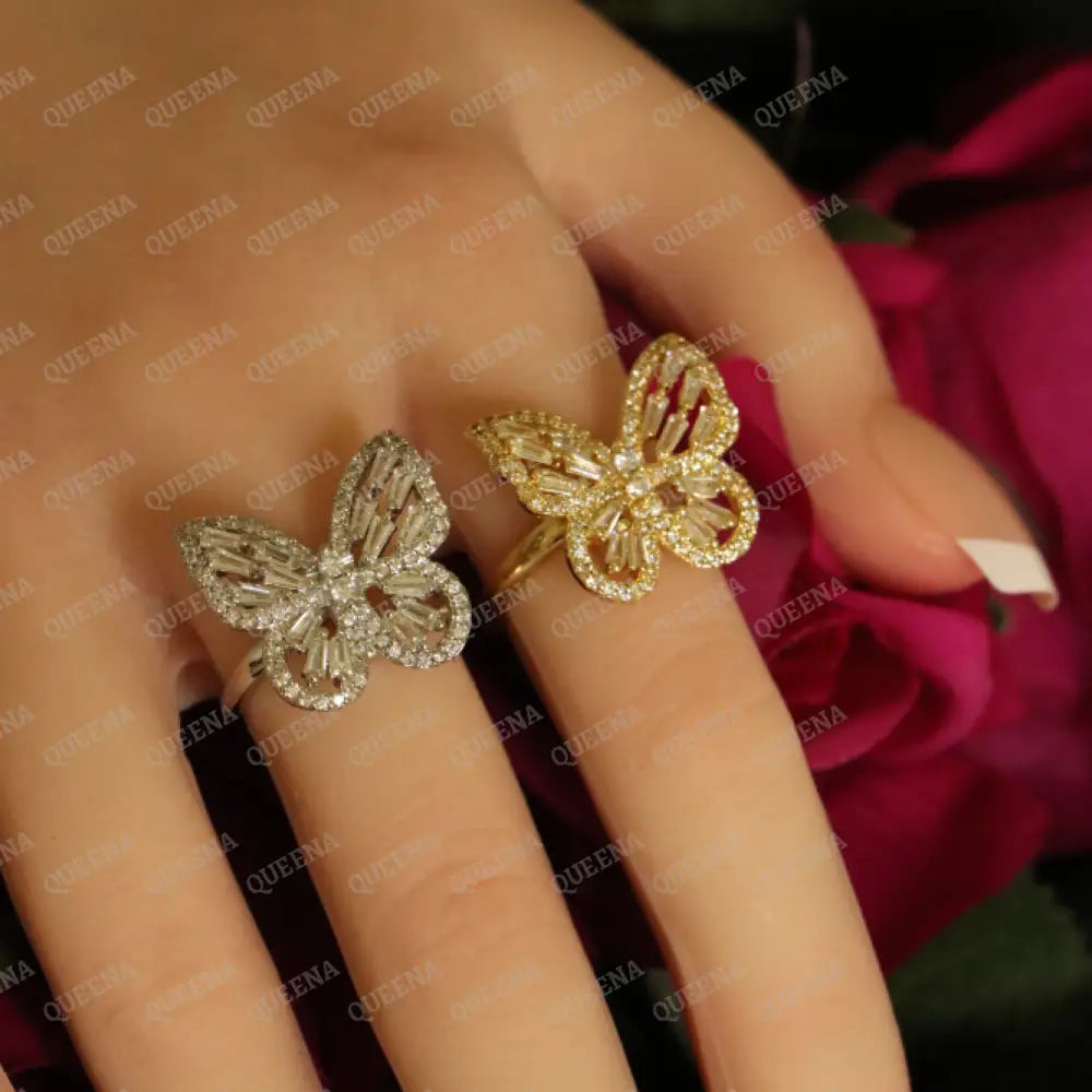 Royal Crystal Butterfly Ring Studded with Full Crystals and Zircon - Adjustable (Free Size) Rings
