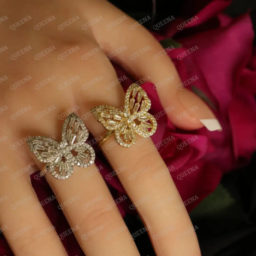 Royal Crystal Butterfly Ring Studded with Full Crystals and Zircon - Adjustable (Free Size) Rings