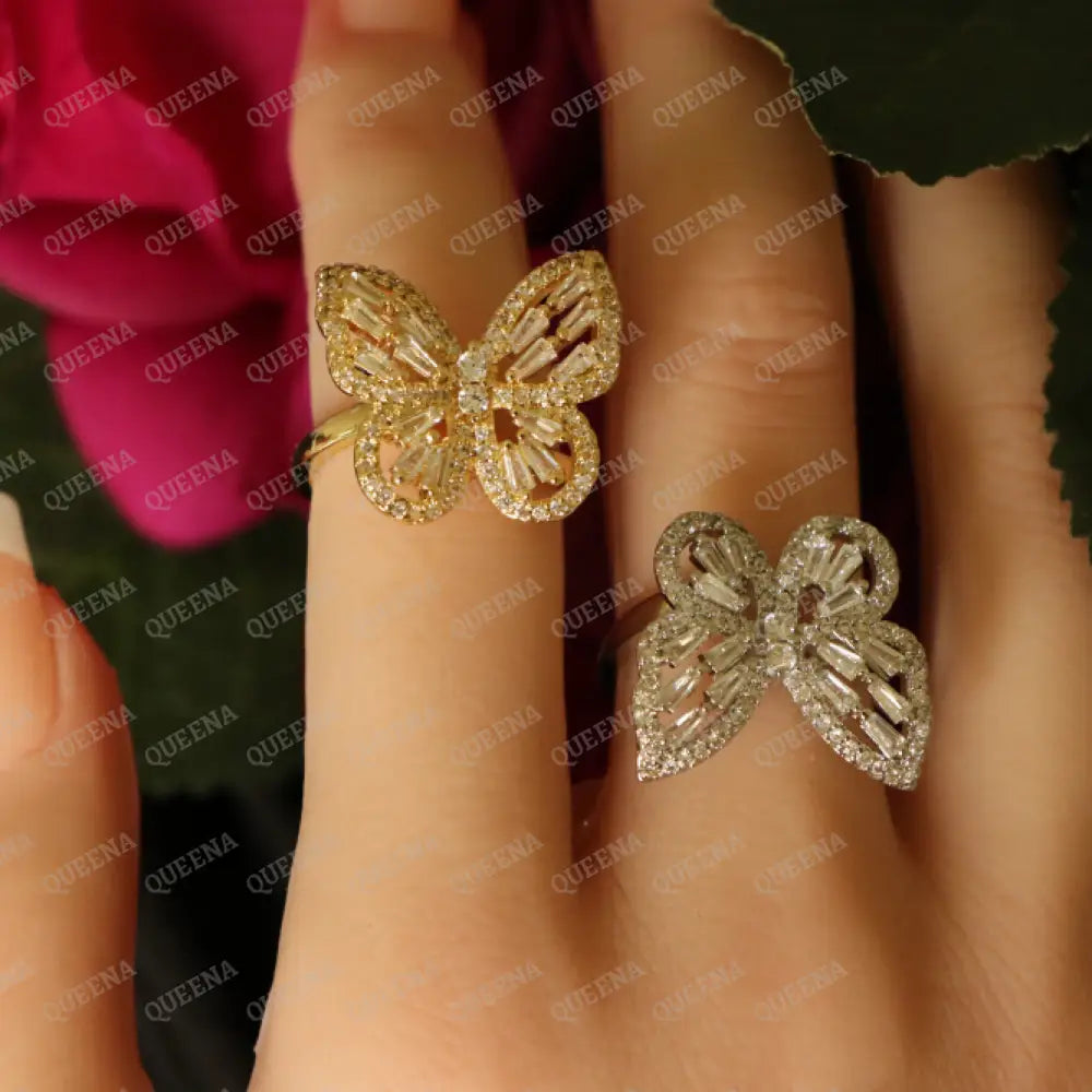 Royal Crystal Butterfly Ring Studded with Full Crystals and Zircon - Adjustable (Free Size) Rings