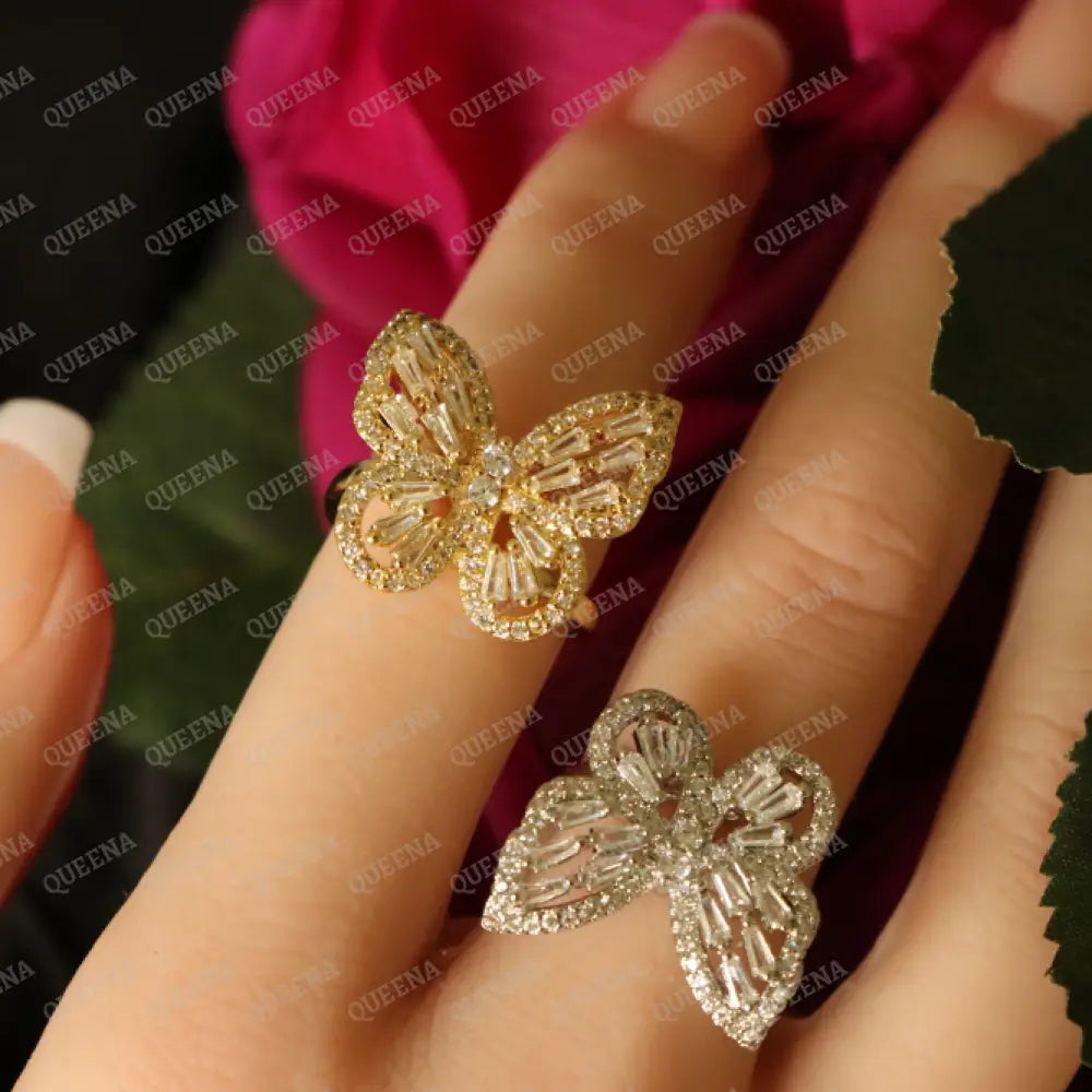 Royal Crystal Butterfly Ring Studded with Full Crystals and Zircon - Adjustable (Free Size) Rings