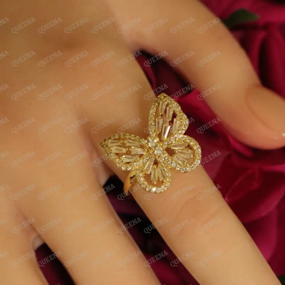 Royal Crystal Butterfly Ring Studded with Full Crystals and Zircon - Adjustable (Free Size) Rings