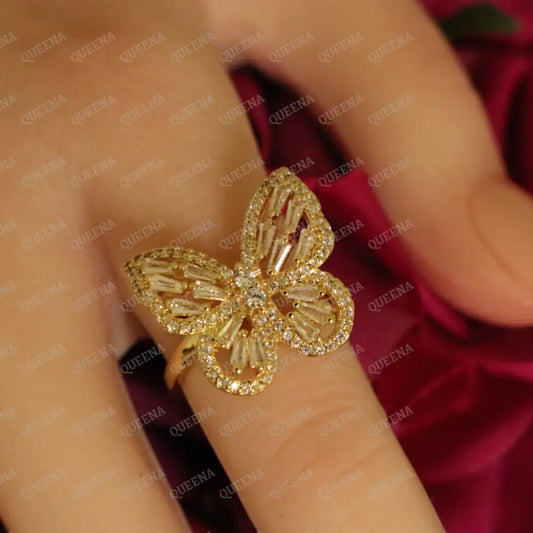 Royal Crystal Butterfly Ring Studded with Full Crystals and Zircon - Adjustable (Free Size) Rings
