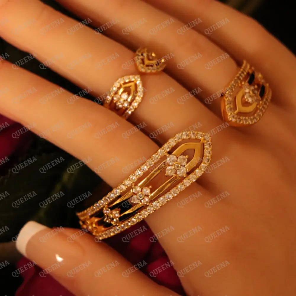 ROYAL Princess Flower Half Set Stud with Zircon Stones - High Quality 18k Gold Plated Statement Design - Jewelry Sets
