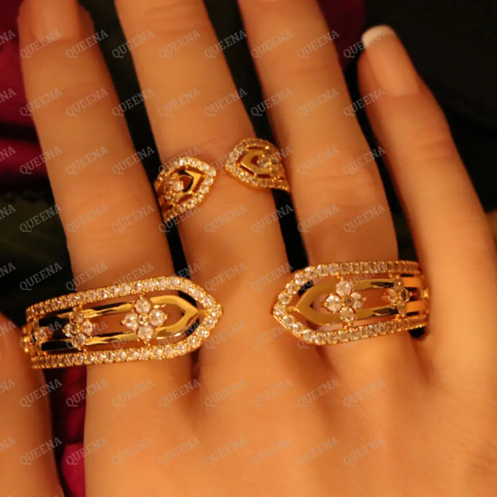 ROYAL Princess Flower Half Set Stud with Zircon Stones - High Quality 18k Gold Plated Statement Design - Jewelry Sets