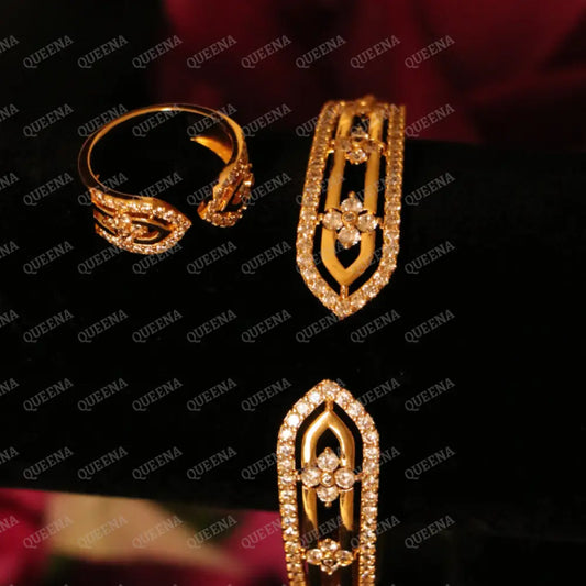 ROYAL Princess Flower Half Set Stud with Zircon Stones - High Quality 18k Gold Plated Statement Design - Jewelry Sets