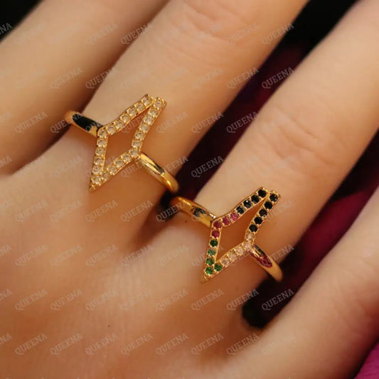Shiny GOLD Palestine Country Map Studded with Full Zircons - Adjustable (Free Size) Ring Rings