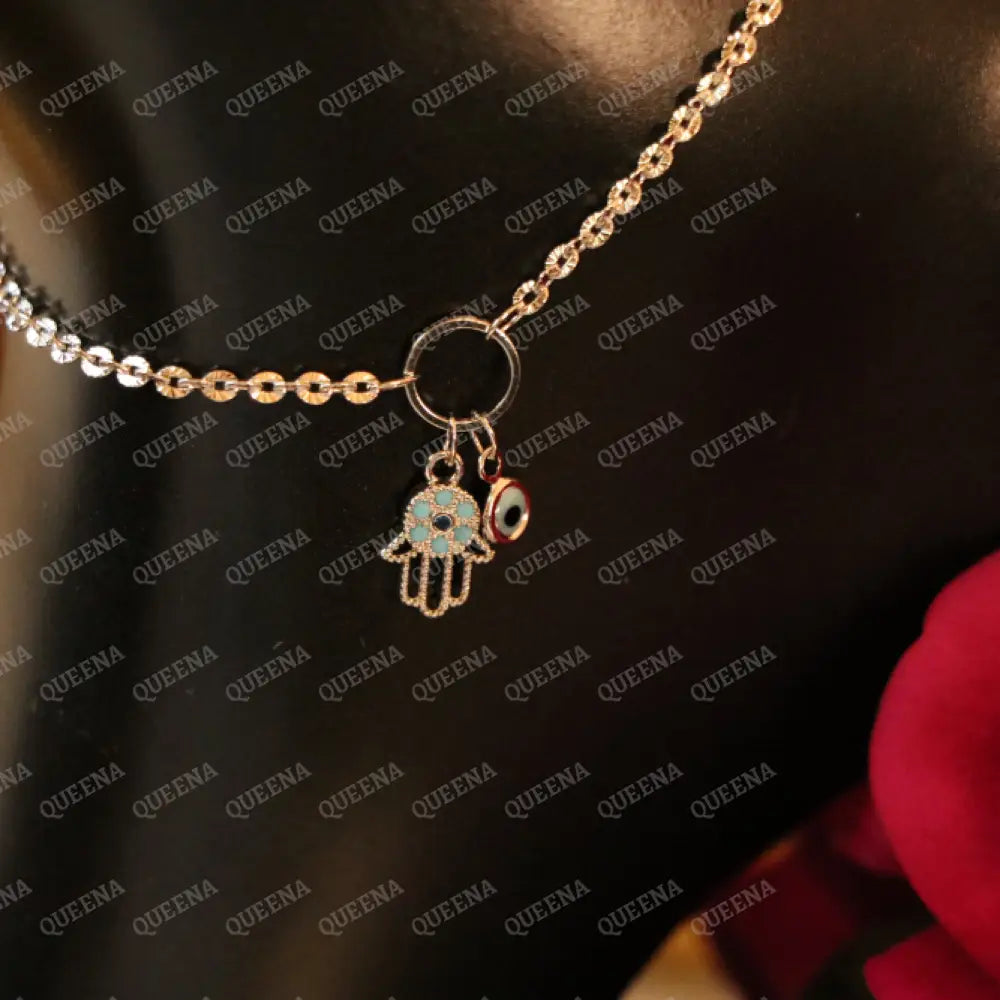 Silver Hamsa Hand Charm Anklet Anklet