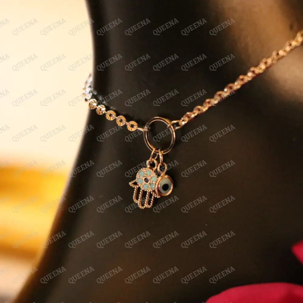 Silver Hamsa Hand Charm Anklet Anklet