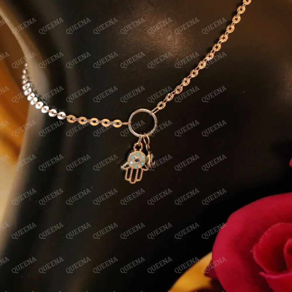 Silver Hamsa Hand Charm Anklet Anklet