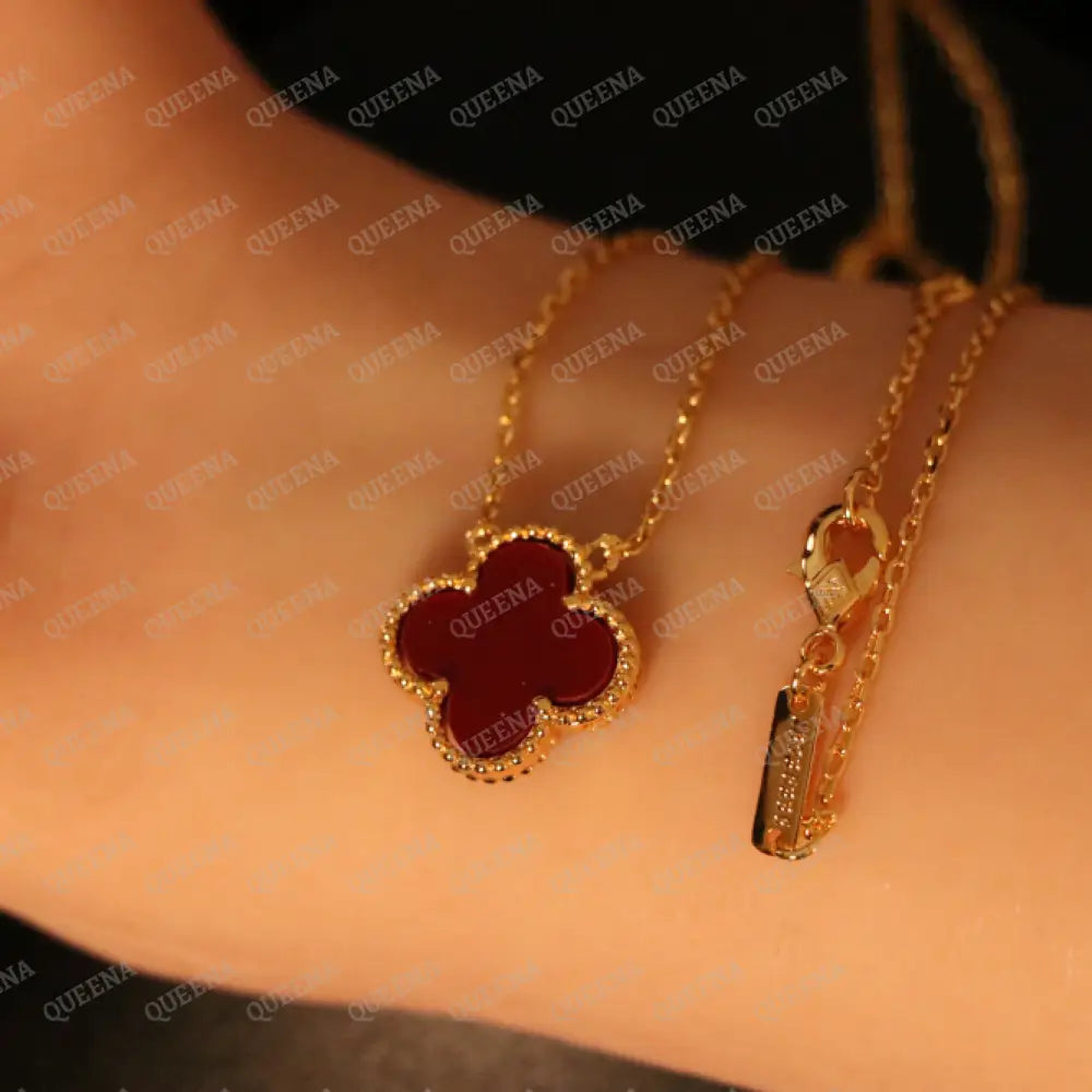 Single Burgundy clover Necklace - High Quality Stainless Steel Statement Piece Necklaces