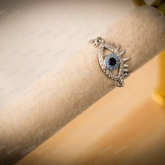 Sky Blue Evil Eye Lash Charm Zircon Delicate Chain Ring Rings