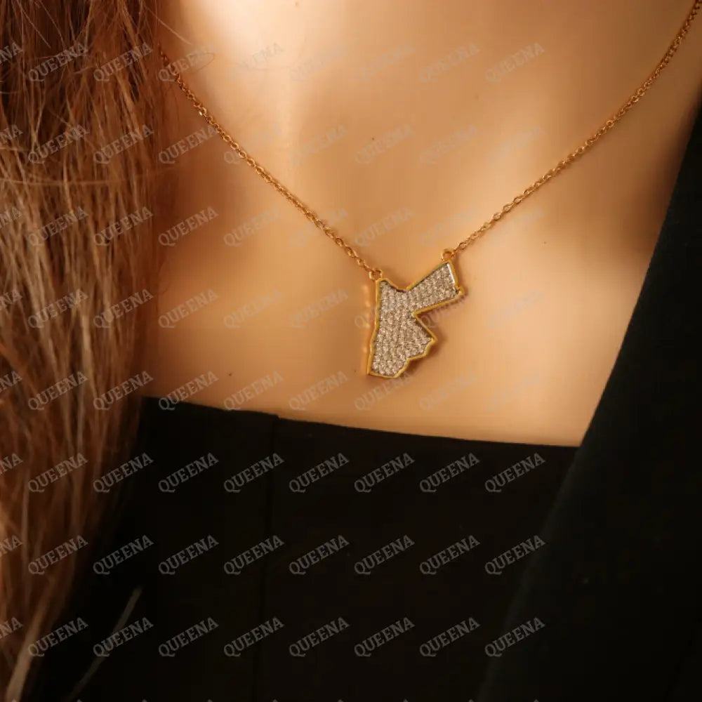 Small Golden JORDAN Country Map Necklace Studded with full Diamonds Necklaces