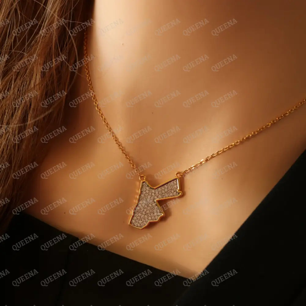 Small Golden JORDAN Country Map Necklace Studded with full Diamonds Necklaces