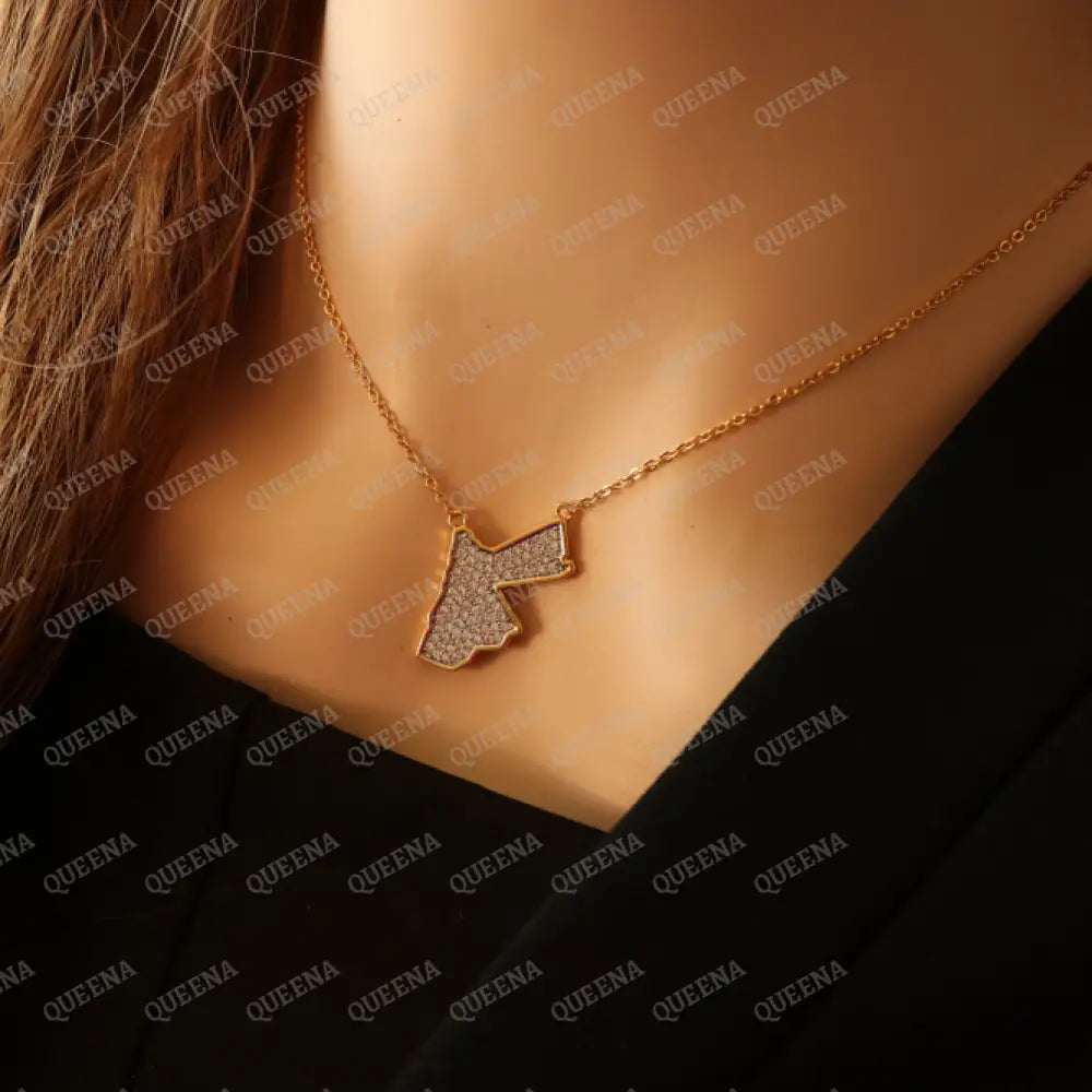 Small Golden JORDAN Country Map Necklace Studded with full Diamonds Necklaces