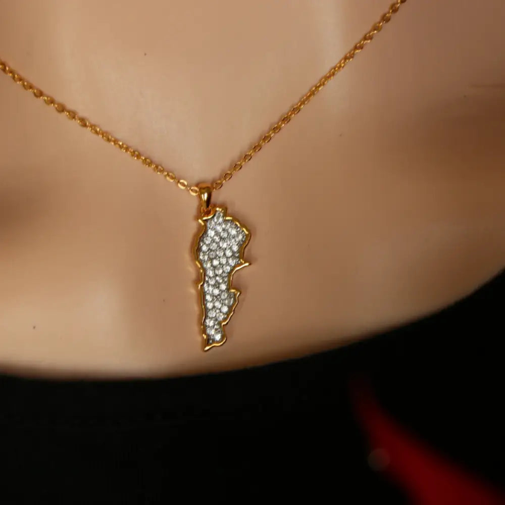 Small Golden LEBANON Country Map Necklace Studded with full Diamonds Necklaces