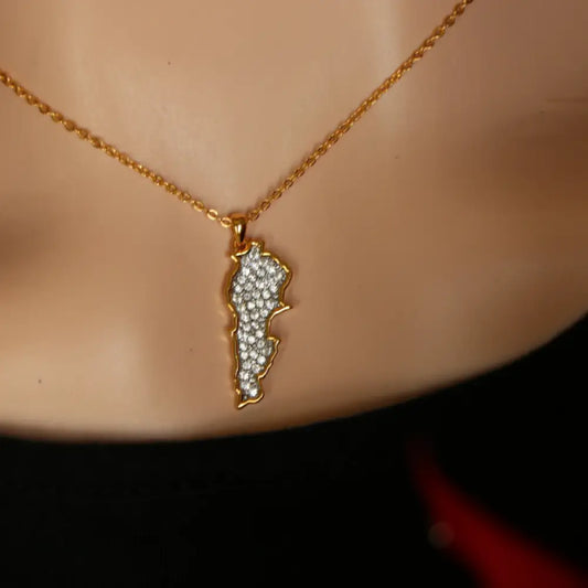 Small Golden LEBANON Country Map Necklace Studded with full Diamonds Necklaces
