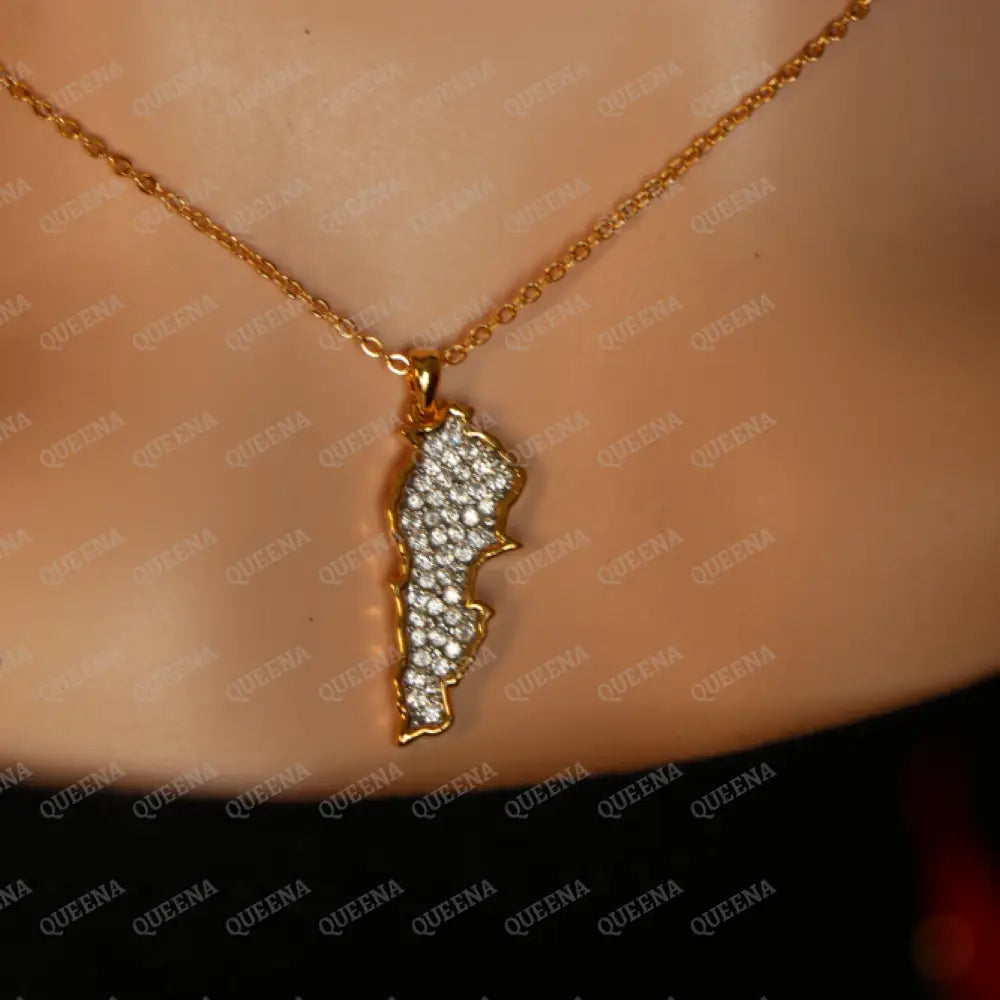 Small Golden LEBANON Country Map Necklace Studded with full Diamonds Necklaces
