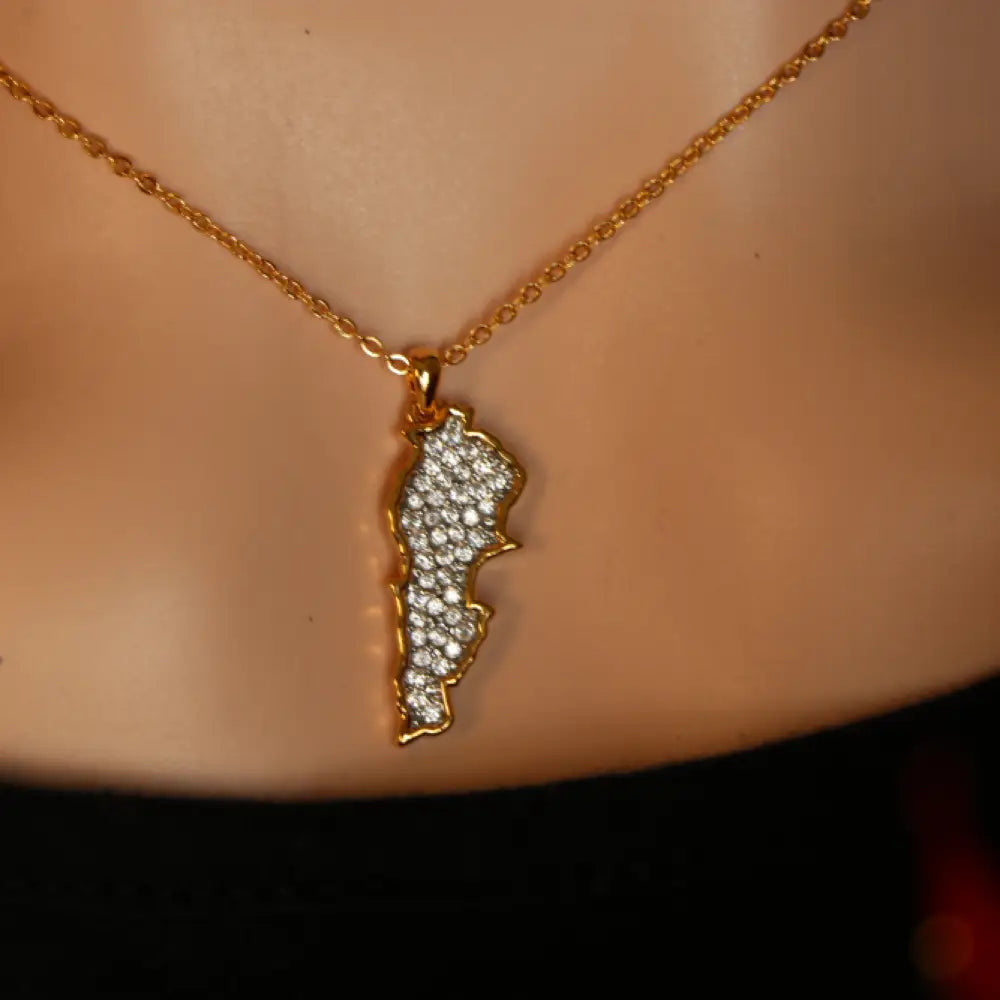 Small Golden LEBANON Country Map Necklace Studded with full Diamonds Necklaces