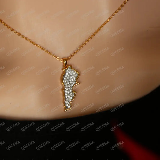 Small Golden LEBANON Country Map Necklace Studded with full Diamonds Necklaces