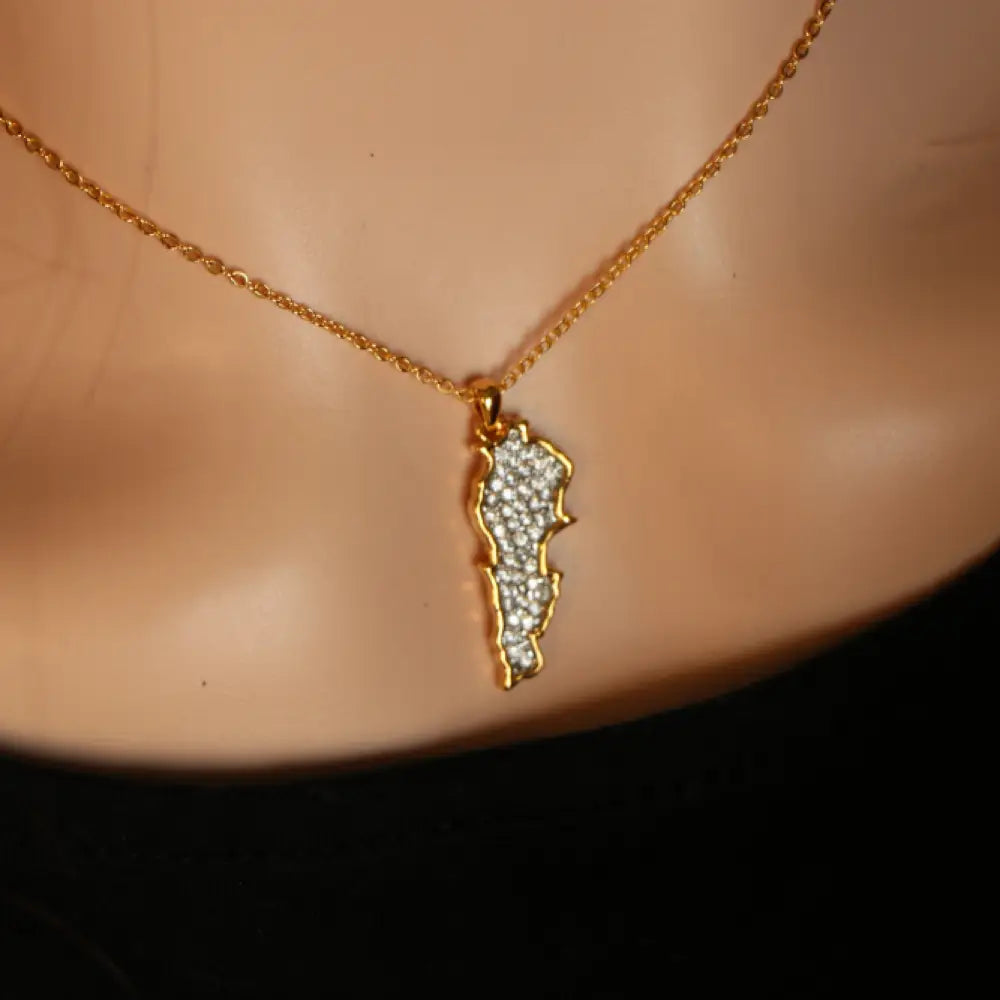 Small Golden LEBANON Country Map Necklace Studded with full Diamonds Necklaces