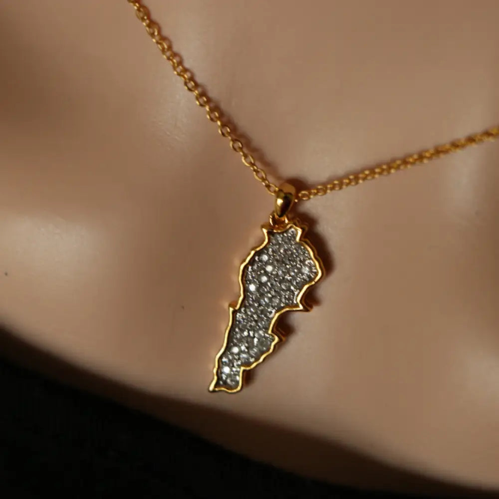 Small Golden LEBANON Country Map Necklace Studded with full Diamonds Necklaces
