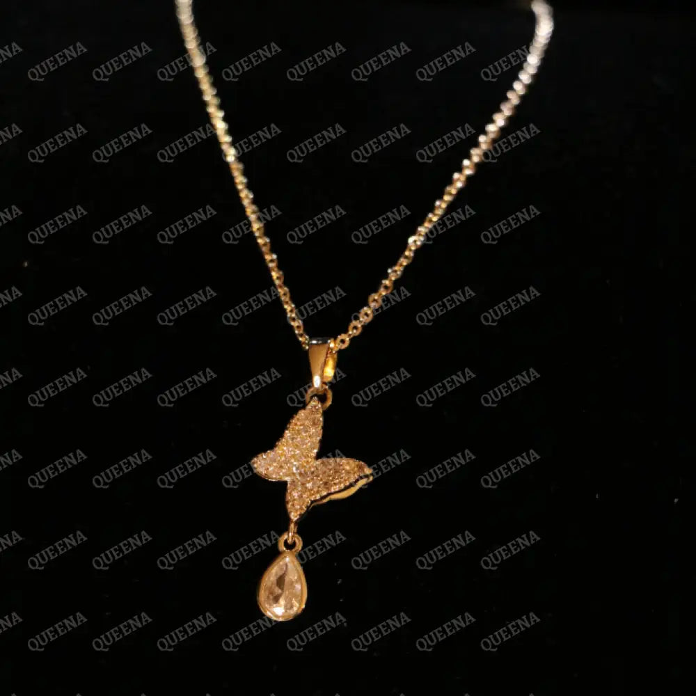 Sparkle Dimond Butterfly Necklace - Necklaces