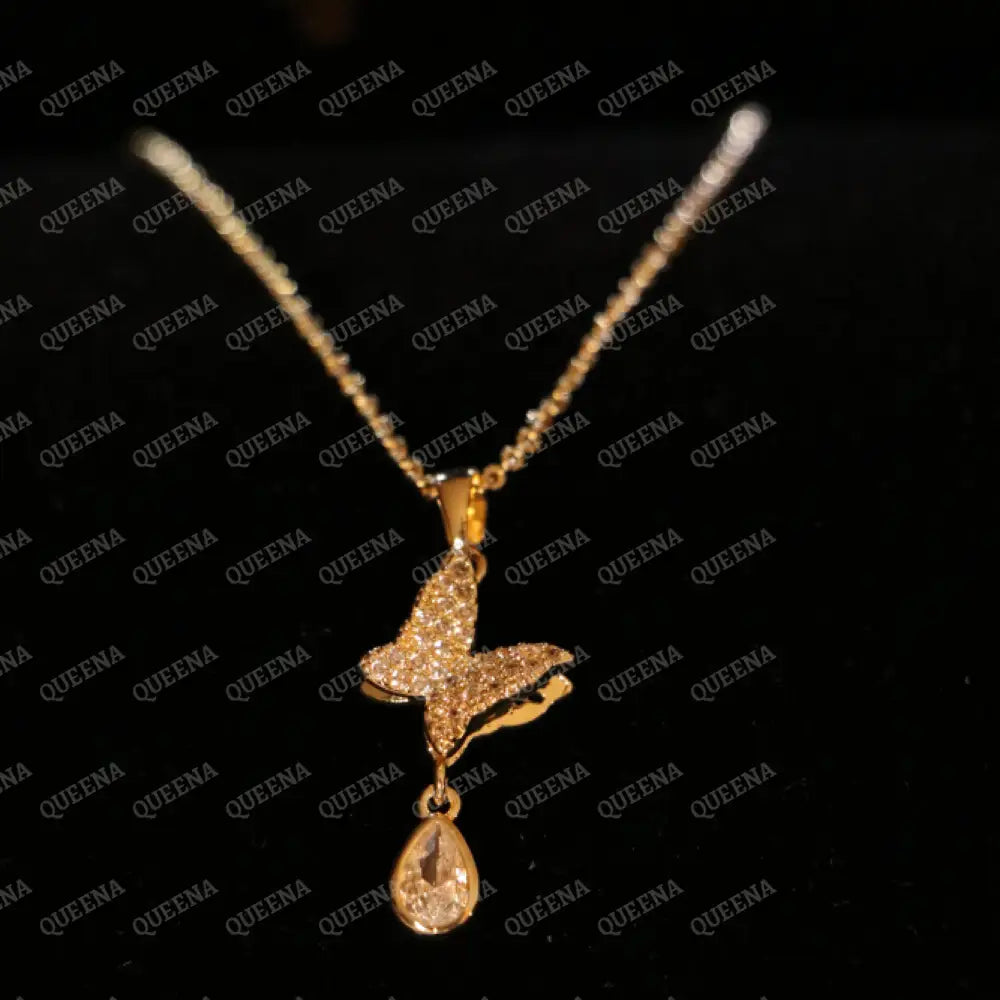 Sparkle Dimond Butterfly Necklace - Necklaces