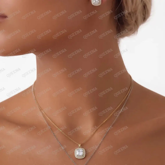 Sparkle Square Cut Zircon Necklace with Earrings Half Set - Jewelry Sets