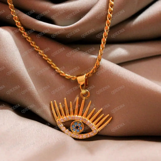 Sparkling Blue Zircon Evil Eye Lash Necklace Necklaces